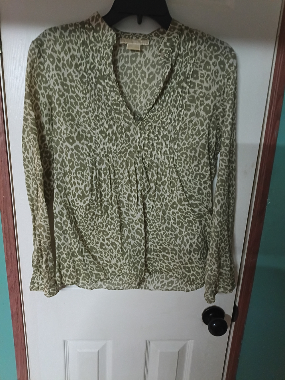 Michael Kors Olive Animal-Print V-Neck Blouse